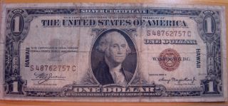 1935 - A $1 Hawaii Overprint,  Silver Certificate - S - C Block 2757c photo
