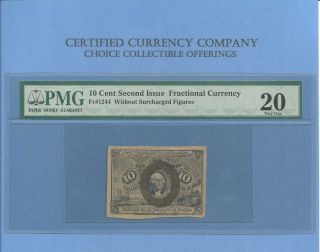 Fr 1244 - 10 Cents Washington Fractional Currency Second Issue Pmg Vf 20 photo