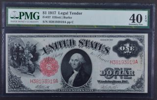 1917 $1 (one Dollar) Legal Tender Fr 37 Saw Horse Large Size Note photo