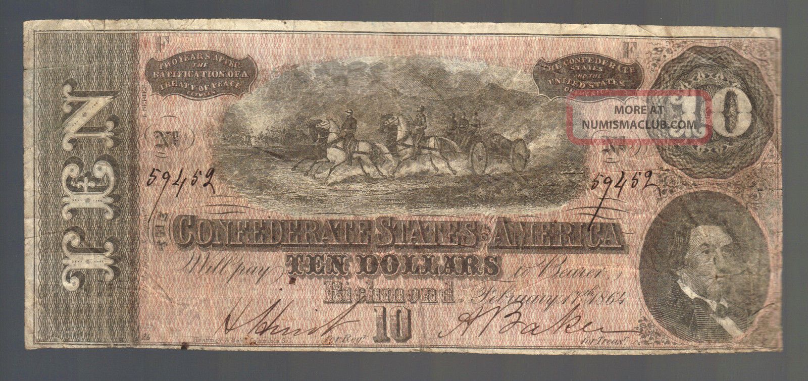 $10 Dollar Csa 1864 Confederate Civil War Soldiers T - 68 Note Va Tn Bill Currency Paper Money: US photo