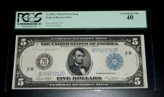 1914 $5 Federal Reserve Note - York - Pcgs 40 Extremely Fine photo