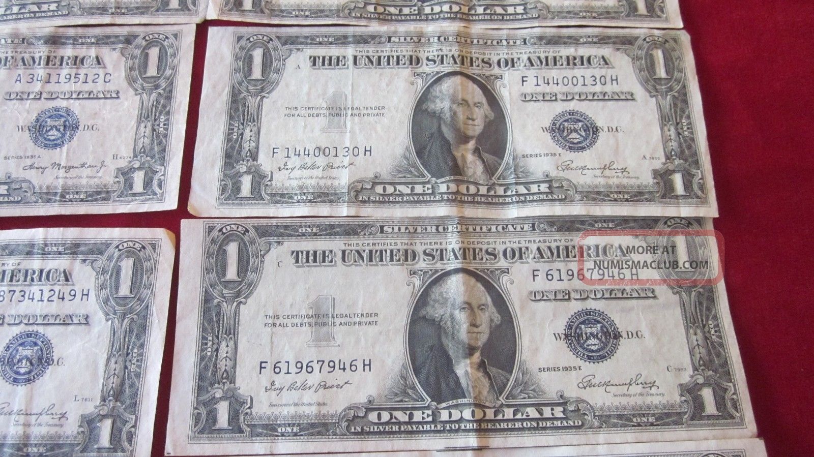 1935 Silver Certificates (10) 3 Are Cut Off Center Circulated Bends