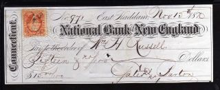 1870 National Bank Of England - East Haddon,  Connecticut - C/w Revenue Stamp photo