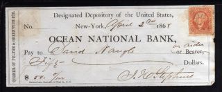 1868 Ocean National Bank - York - C/w Revenue Stamp photo