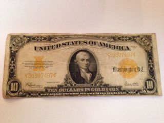 1922 $10 Ten Dollar Gold Certificate Large Note United States Of America photo