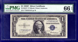 1935 - F $1 Silver Certificate Star Cu Unc Pmg Gem 66 Epq Star photo