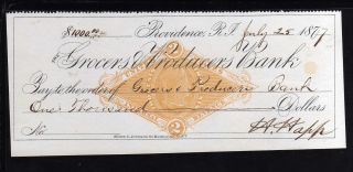 1877 - Grocers & Producers Bank - Providence,  R.  I.  C/w Revenue photo
