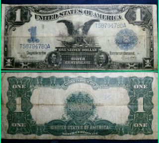 1899 $1 Black Eagle Silver Certificate Well Circulated Large Size Currency Note photo