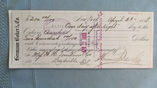Herman Boker & Company Cancelled Bank Check - 1888 - Tompkins Leadville Colorado photo