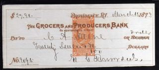1873 - The Grocers And Producers Bank (brown) - Providence,  R.  I.  C/w Revenue photo