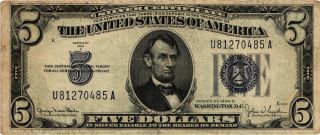 A 1934 - D Wide Ii $5.  00 U.  S.  Silver Certificate Fr 1654 Au - U81270485a photo