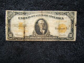 $10.  00 Gold Note Series Of 1922 Speelmen/white K14645488 Numerous Flaws photo
