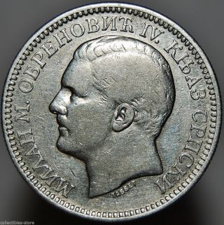 Serbia 2 Dinara 1879 Milan Obrenovich Iv Serbian Silver Coin Km 11 photo