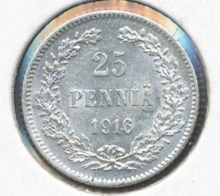 Finland Russia Silver Coin 25 Pennia 1916 photo