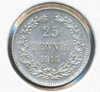 Finland Russia Silver Coin 25 Pennia 1915 photo
