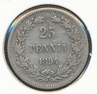 Finland Russia Silver Coin 25 Pennia 1894 photo