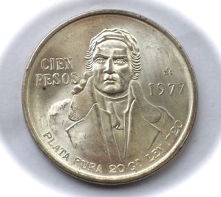 Mexico Silver Coin 1977 Cien Pesos Coin.  720 (. 64 Troy Ounces) photo