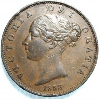 1853 Uk / Great Britain Victoria Half Penny - Close Date - Peck 1539 photo
