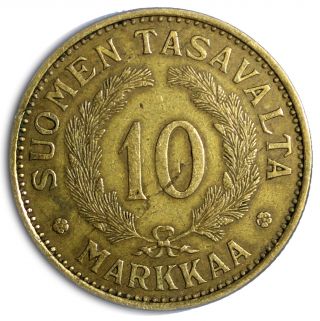 Finland Aluminum - Bronze 1931 S 10 Markkaa Vf 27mm Km 32a photo