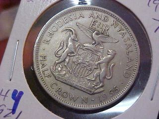 1955 Rhodesia & Nyasaland 1/2 Crown Coin photo