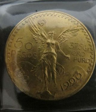 Stunning 1923 Bu Mexican 50 Pesos Gold Coin photo