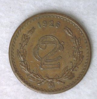 Mexico 2 Centavos 1926 Toned Uncirculated Mexican Coin (stock 0954) photo