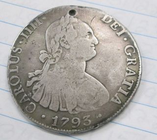 1793 Dei Gratia Carolus Iiii Silver Coin photo