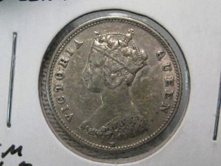 1876 H Silver 10 Cent Coin.  British Hong Kong.  Empress Victoria. photo
