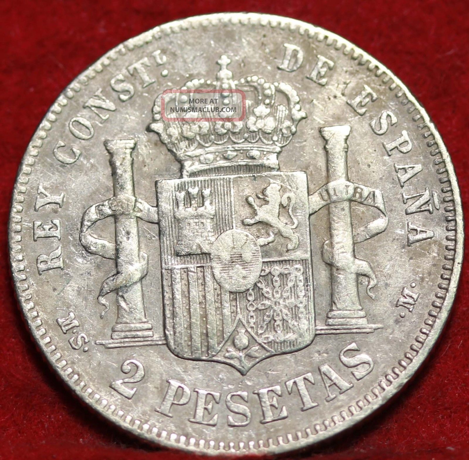 1884 Spain 2 Pesetas Silver Foreign Coin S/h