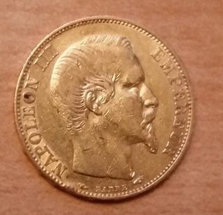 1855 20 Franc Napoleon Iii Gold Coin photo