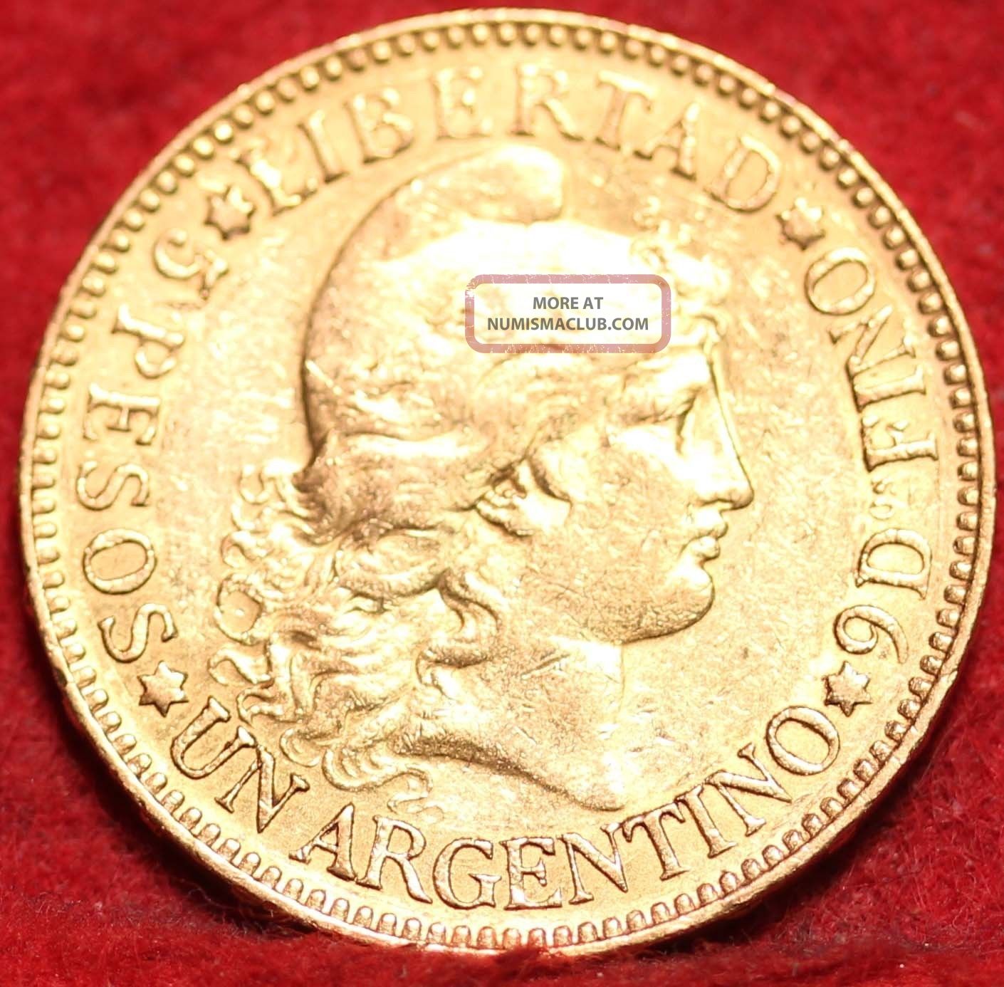 1887 Argentina Gold 5 Pesos.  2333 Agw S/h South America photo