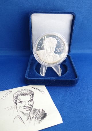 1993 S.  Tome E.  Principe 1000 Dobras Silver.  925 Elvis Presley Coin photo