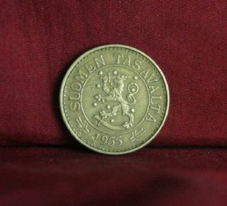1955 Finland 10 Markkaa World Coin Rampant Lion Shield Scandinavian photo