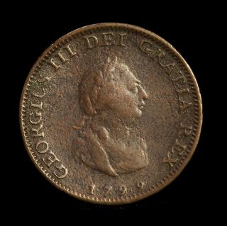 Great Britain Copper Farthing 1799 George Iii,  Almost Very Fine,  W/corrosion photo
