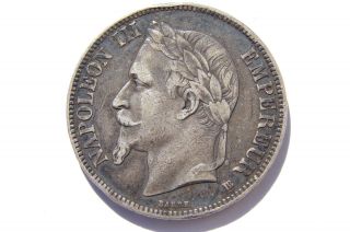 1868 Bb France Silver 5 Francs Vf Toning photo