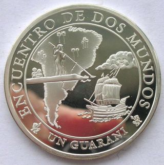 Paraguay 2002 Navigation Map Guaranie Silver Coin,  Proof photo