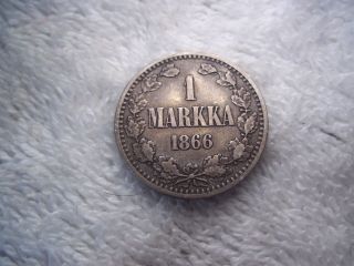 1866 1 Markka Finland Old World Silver Coin photo