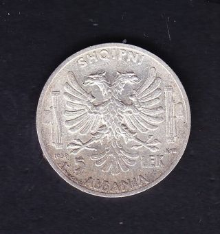 1939 Albania.  Italy 5 Leke Silver Coin 5 Gr Rare.   N 94 photo