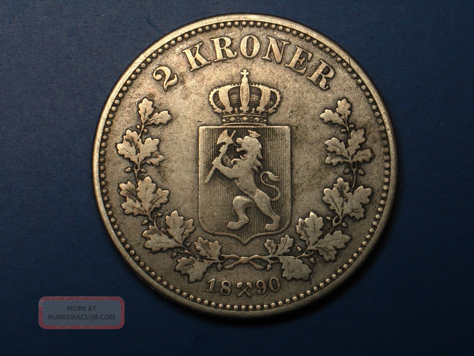 Norway 1890, 2 Kroner Silver, Circulated