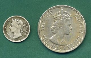 1894 British Honduras 5 Cents And 1976 Belize 50 Cents. photo