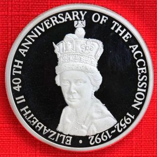 Turks & Caicos J 1993 20 Crowns Accession 40th,  1 Tr Oz Silver Proof,  Top Grade photo