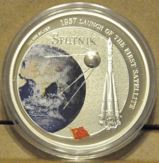 2007 Fiji $2 1957 Sputnik 1oz Silver Coin Colored photo