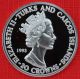 Turks & Caicos E 1993 20 Crowns Coronation 40th,  1 Tr Oz Silver Proof,  Top Grade South America photo 1