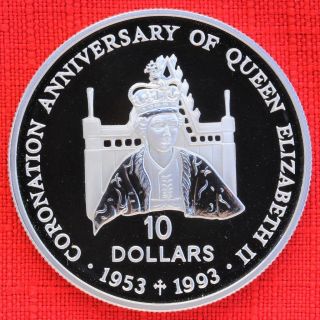 Solomon Is.  : 1992 $10,  Coronation 40th, .  925 Silver Proof,  Capsule - Top Grade photo