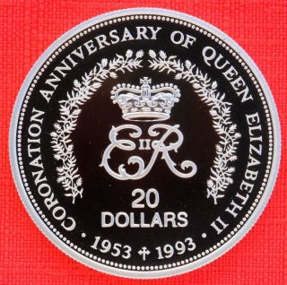 Niue: 1993 $20,  Queen ' S Coronation 40th, .  925 Silver Proof,  Capsule - Top Grade photo