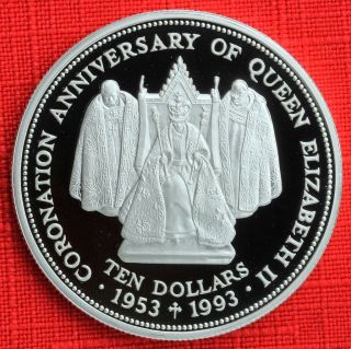 Fiji: 1993 $10,  Queen ' S Coronation 40th, .  925 Silver Proof,  Capsule - Top Grade photo