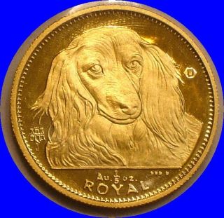 1993 Gold 1/5 Royal Of Gibraltar Long Haired Dachshund.  200 Oz.  999 Fine photo
