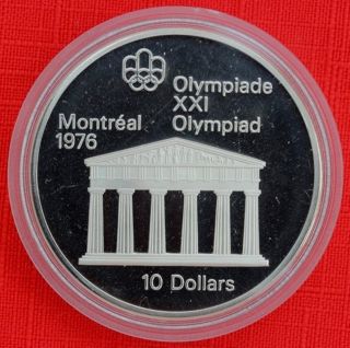 Canada: 1974 $10 Olympics Temple Of Zeus.  925 Silver Proof,  Capsule - Top Grade photo