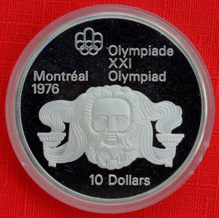 Canada: 1974 $10,  Olympics Head Of Zeus, .  925 Silver Proof,  Capsule - Top Grade photo