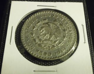 1961 One Mexican Peso Large Silver Mexico Silver Dollar Coin Un Peso Plata Nr30 photo